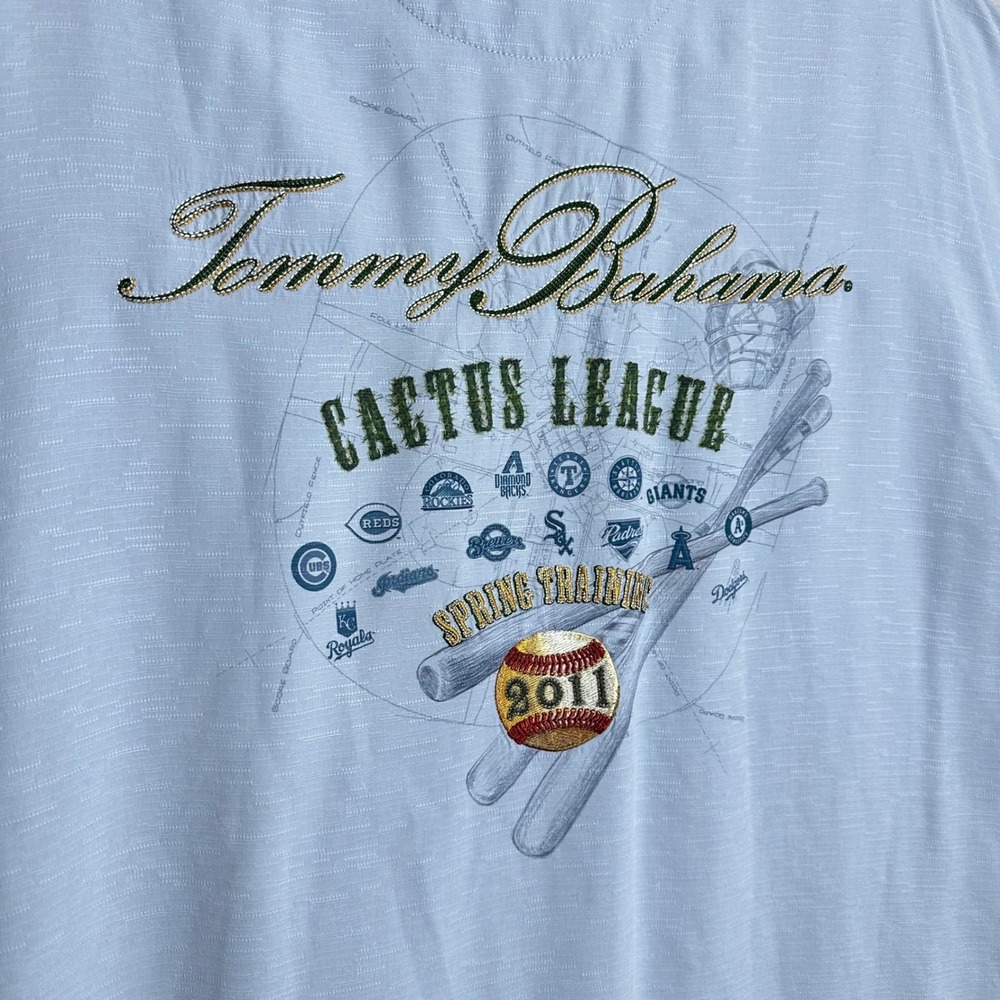 🔥Tommy Bahama Mens 2011 Cactus League Spring Training Silk Shirt XL Blue MLB - Picture 2 of 12
